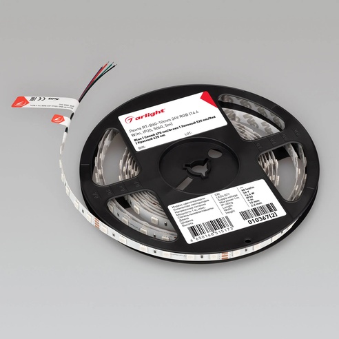Лента светодиодная RT-B60-10mm 24V RGB (14.4 W/m, IP20, 5060, 5m) (Arlight, Открытый)