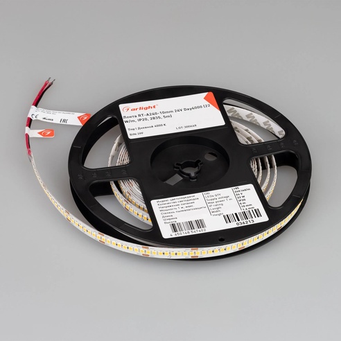 Лента светодиодная RT-A240-10mm 24V Day4000 (22 W/m, IP20, 2835, 5m) (Arlight, высок.эфф.150 лм/Вт)