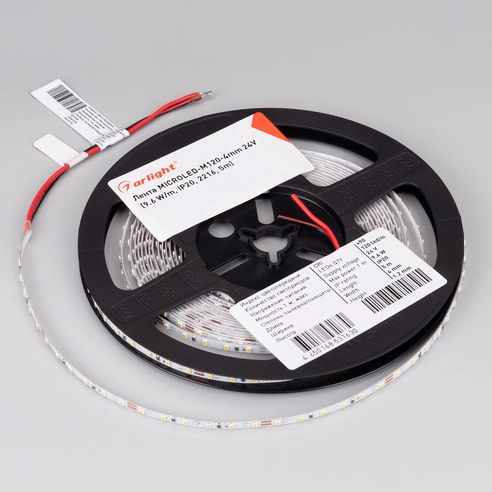 Лента светодиодная MICROLED-M120-4mm 24V Warm3000 (9.6 W/m, IP20, 2216, 5m) (Arlight, узкая)