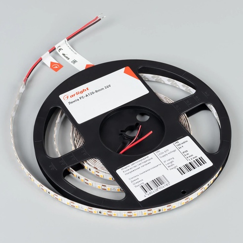 Лента FC-A120-8mm 24V Warm2700-CX1 (5 W/m, IP20, 5m) (Arlight, резка 1 светодиод)