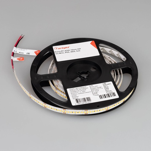 Лента светодиодная RT-A240-10mm 24V Day5000 (22 W/m, IP20, 2835, 5m) (Arlight, высок.эфф.150 лм/Вт)