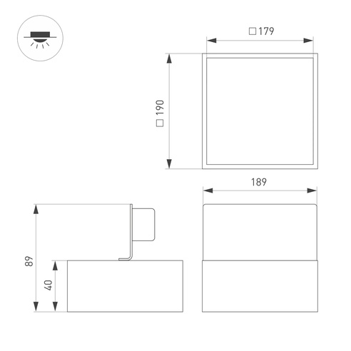 Светильник DL-GRIGLIATO-S190x190-24W Warm3000 (GR, 100 deg, 230) (Arlight, IP40 Металл, 5 лет)