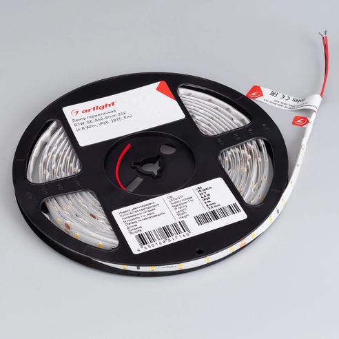 Лента светодиодная герметичная RTW-SE-A60-8mm 24V Day4000 (4.8 W/m, IP65, 2835, 5m) (Arlight, 4.8 Вт/м, IP65)