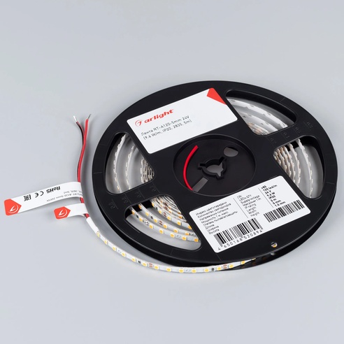 Лента светодиодная RT-A120-5mm 24V Warm2400 (9.6 W/m, IP20, 2835, 5m) (Arlight, узкая)