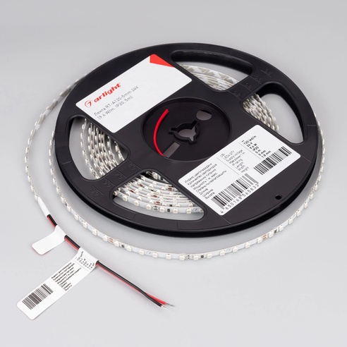 Лента светодиодная RT-A120-5mm 24V Green (9.6 W/m, IP20, 2835, 5m) (Arlight, узкая)