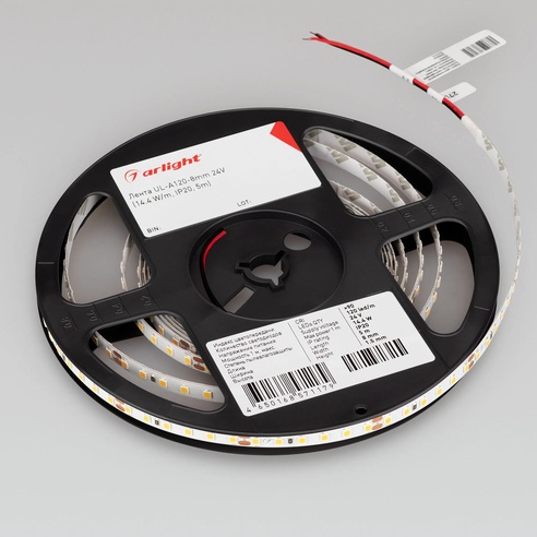 Лента светодиодная UL-A120-8mm 24V Day5000 (14.4 W/m, IP20, 5m) (Arlight, 7 лет)
