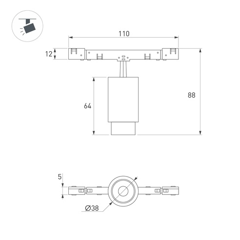 Светильник MAG-MICROCOSM-SPOT-ZOOM-R38-5W Warm3000 (BK, 10-55 deg, 24V) (Arlight, IP20 Металл, 5 лет)