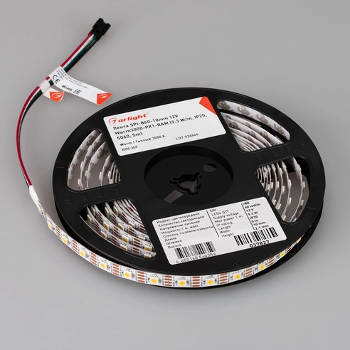 Лента светодиодная SPI-B60-10mm 12V Warm3000-PX1-RAM (9.3 W/m, IP20, 5060, 5m) (Arlight, бегущий огонь)