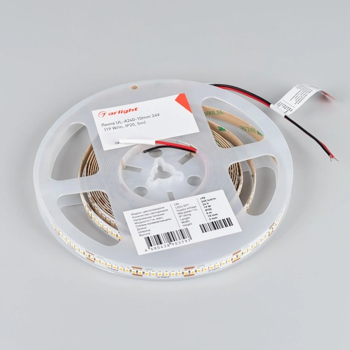 Лента UL-A240-10mm 24V Warm2400 (19 W/m, IP20, 5m) (Arlight, 7 лет)