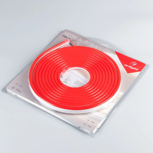 Лента светодиодная герметичная AURORA-PS-A120-16x8mm 24V Red (10 W/m, IP65, 2835, 5m) (Arlight, Силикон)
