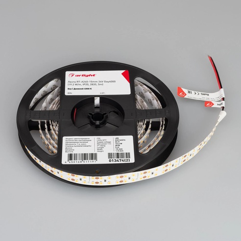 Лента светодиодная RT-A240-15mm 24V Day4000 (19.2 W/m, IP20, 2835, 5m) (Arlight, Открытый)