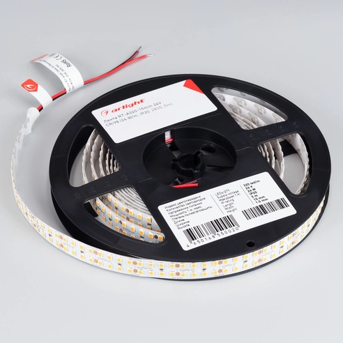 Лента светодиодная RT-A320-15mm 24V Warm3000 (24 W/m, IP20, 2835, 5m) (Arlight, высок.эфф.150 лм/Вт)