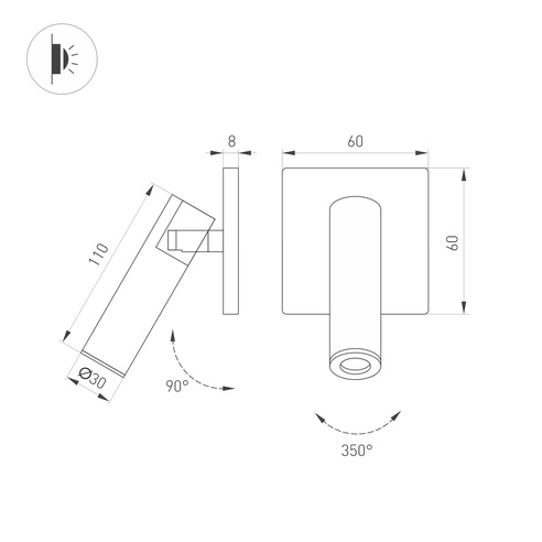 Светильник SP-READER-NB-S60x60-3W Warm3000 (WH, 20 deg, 230V) (Arlight, IP20 Металл, 3 года)