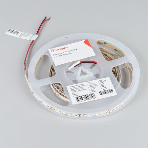 Лента UL-A176-8mm 24V Warm2400 (15 W/m, IP20, 5m) (Arlight, 7 лет)