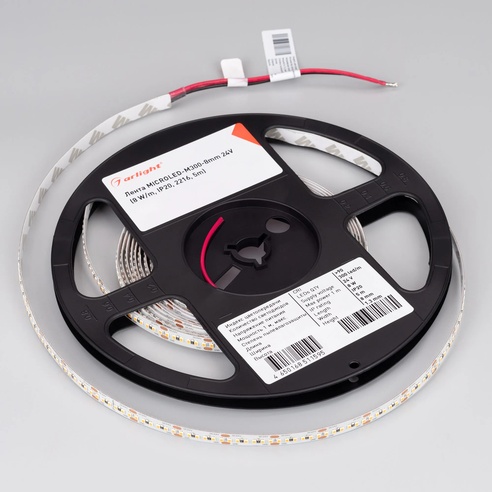 Лента светодиодная MICROLED-M300-8mm 24V White6000 (8 W/m, IP20, 2216, 5m) (Arlight, Открытый)