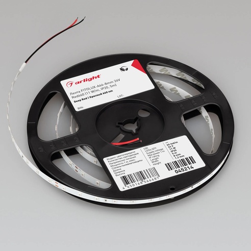 Лента светодиодная FITOLUX-A66-8mm 24V Red660 (11 W/m, IP20, 5m) (Arlight, Открытый)