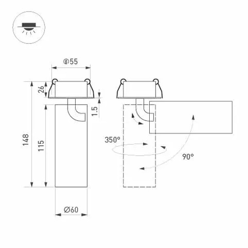 Светильник SP-GABI-BUILT-FLAP-R60-12W Day4000 (WH, 36 deg, 230V) (Arlight, IP40 Металл, 5 лет)