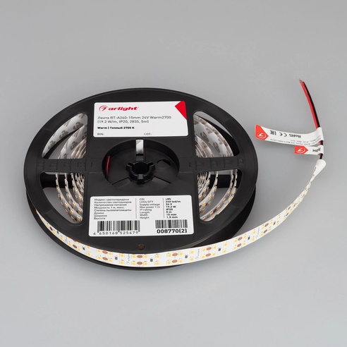 Лента светодиодная RT-A240-15mm 24V Warm2700 (19.2 W/m, IP20, 2835, 5m) (Arlight, 19.2 Вт/м, IP20)