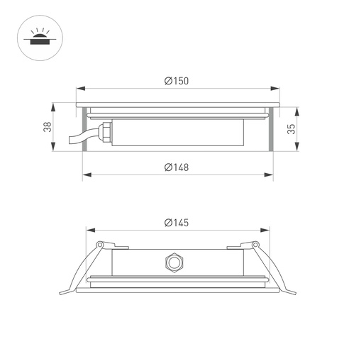 Светильник ART-GROUND-SLIM-R160-15W Warm3000 (SL, 30 deg, 24V) (Arlight, IP67 Металл, 3 года)