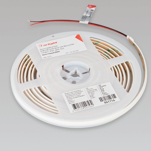 Лента светодиодная герметичная RTW-PW-A160-8mm 24V Warm2700 (10 W/m, IP66, 2835, 5m) (Arlight, Матовая)