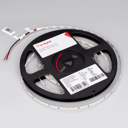Лента светодиодная RT-A60-5mm 12V Warm2700 (4.8 W/m, IP20, 2835, 5m) (Arlight, 4.8 Вт/м, IP20)