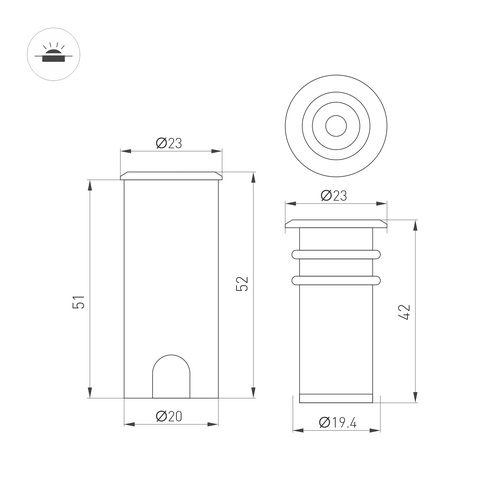 Светильник ART-PELURU-GROUND-R23-1W Warm3000 (SL, 30 deg, 24V) (Arlight, IP67 Металл, 3 года)