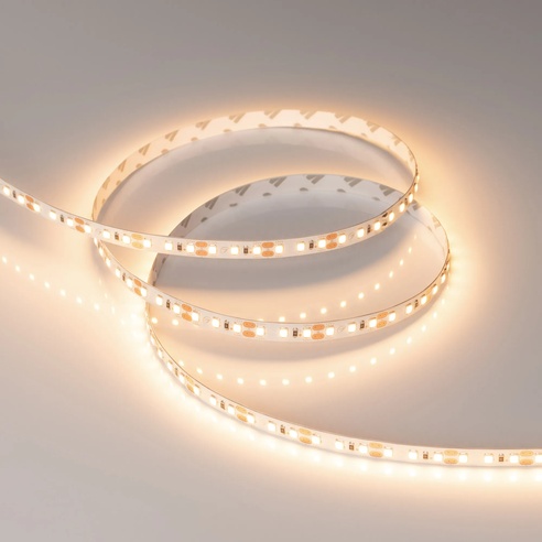 Лента светодиодная RT-A120-8mm 12V Warm3000 (9.6 W/m, IP20, 2835, 5m) (Arlight, Открытый)