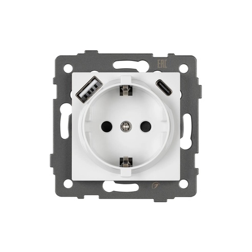 Механизм розетки с быстрой USB зарядкой SCT-MUAC-PL-WH-V (250V, 16A) (Arlight, -)