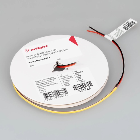 Лента COB-X400-3mm 24V Warm2700 (4.8 W/m, IP20, 5m) (Arlight, -)