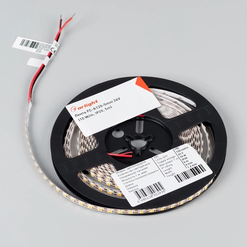 Лента FC-A120-5mm 24V White6000-CX1 (10 W/m, IP20, 5m) (Arlight, резка 1 светодиод)