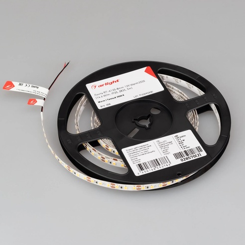 Лента светодиодная RT-A120-8mm 12V Warm3500 (14.4 W/m, IP20, 2835, 5m) (Arlight, Открытый)