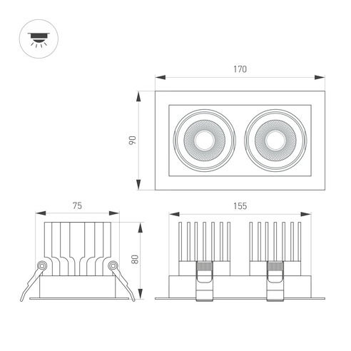 Светильник MS-VORTEX-BUILT-S170x90-2x12W Warm3000 (WH-WH, 40 deg, 230V) (Arlight, IP20 Металл, 5 лет)