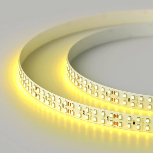 Лента светодиодная RT 2-5000 24V Yellow 2x2 (3528, 1200 LED, LUX) (Arlight, 19.2 Вт/м, IP20)