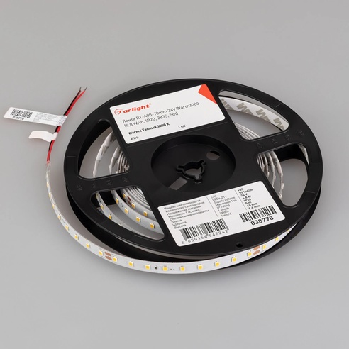Лента светодиодная RT-A90-10mm 24V Warm3000 (4.8 W/m, IP20, 2835, 5m) (Arlight, высок.эфф.200 лм/Вт)