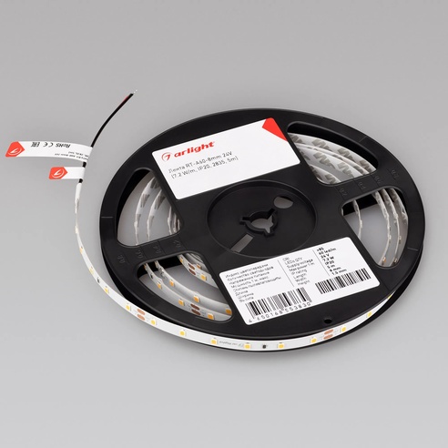 Лента светодиодная RT-A60-8mm 24V Warm2700 (7.2 W/m, IP20, 2835, 5m) (Arlight, Открытый)