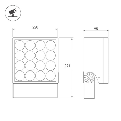 Светильник ALT-BLOCK-S220x220-50W Warm3000 (GR, 36 deg, 230V) (Arlight, IP66 Металл, 3 года)
