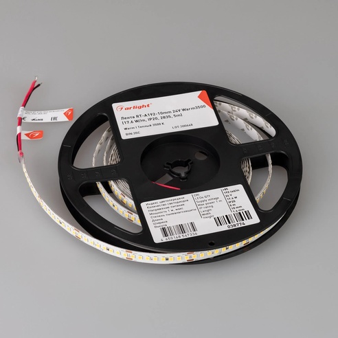 Лента светодиодная RT-A192-10mm 24V Warm3500 (17.6 W/m, IP20, 2835, 5m) (Arlight, высок.эфф.150 лм/Вт)