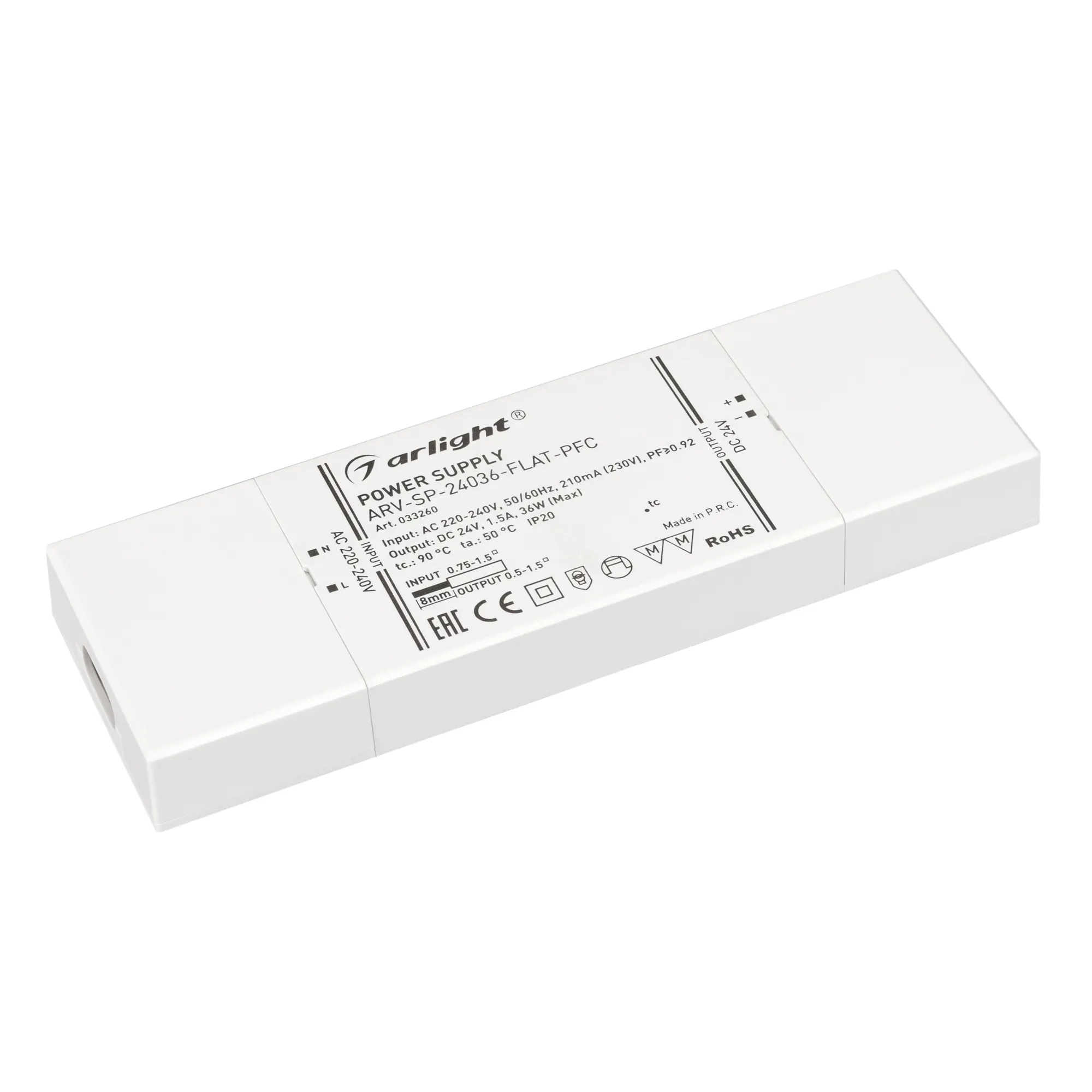Блок питания ARV-SP-24036-FLAT-PFC (24V, 1.5A, 36W) (Arlight, IP20 Пластик, 5 лет) - изображение товара