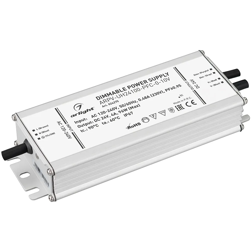 Блок питания ARPV-UH24100-PFC-0-10V (24V, 4.0A, 96W) (Arlight, IP67 Металл, 7 лет) - изображение товара