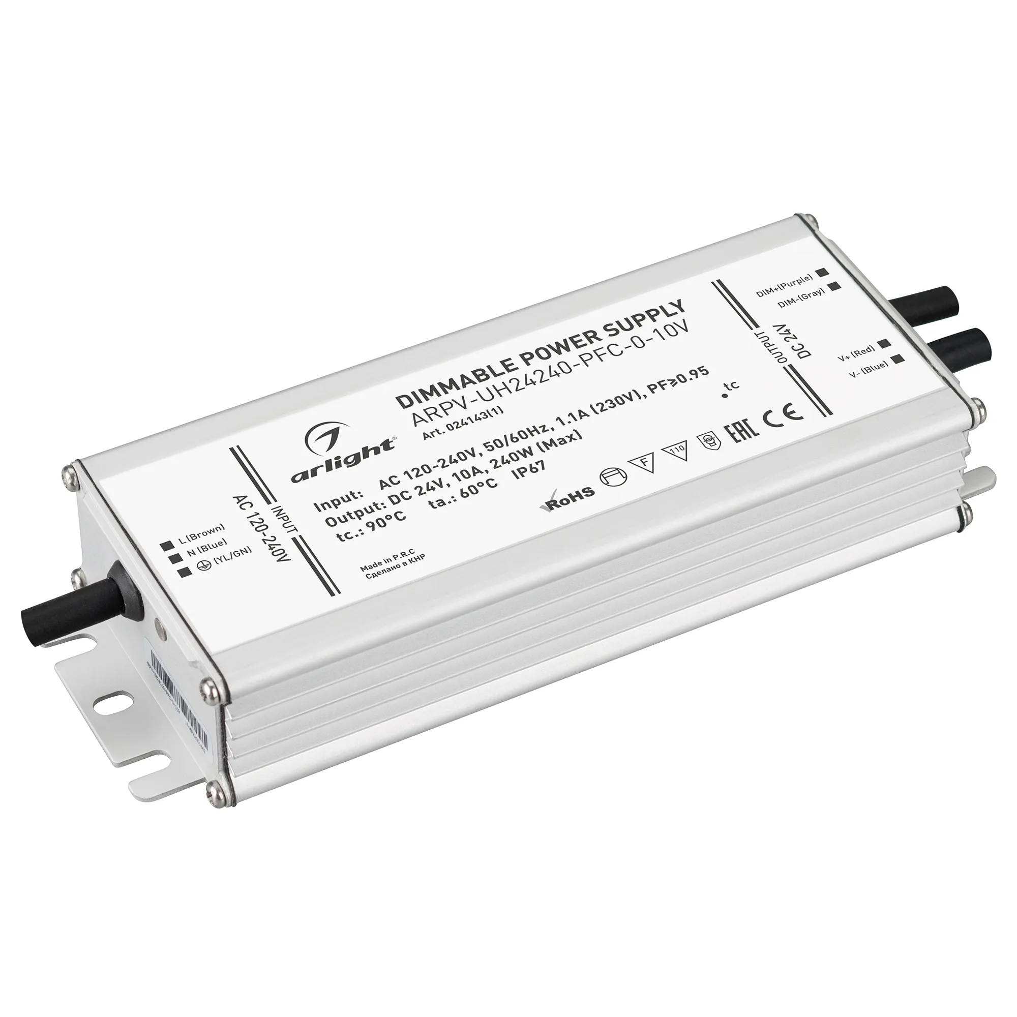 Блок питания ARPV-UH24240-PFC-0-10V (24V, 10.0A, 240W) (Arlight, IP67 Металл, 7 лет) - изображение товара